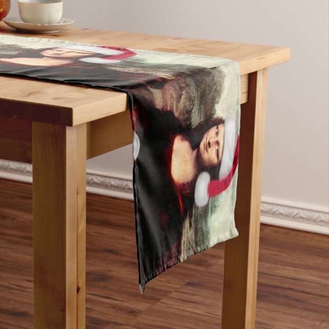 Mona Lisa Santa Hat Christmas Short Table Runner (In Situ)