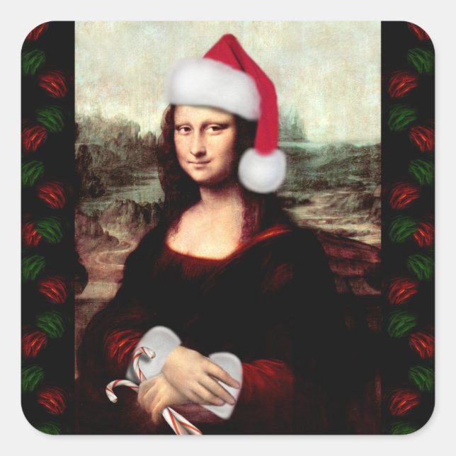 Mona Lisa Santa Hat Christmas Square Sticker (Front)