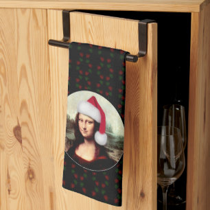 Mona Lisa Santa Hat Christmas Tea Towel