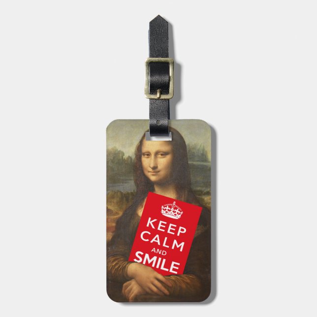 Mona Lisa Says Keep Calm And Smile Luggage Tag (Front Vertical)