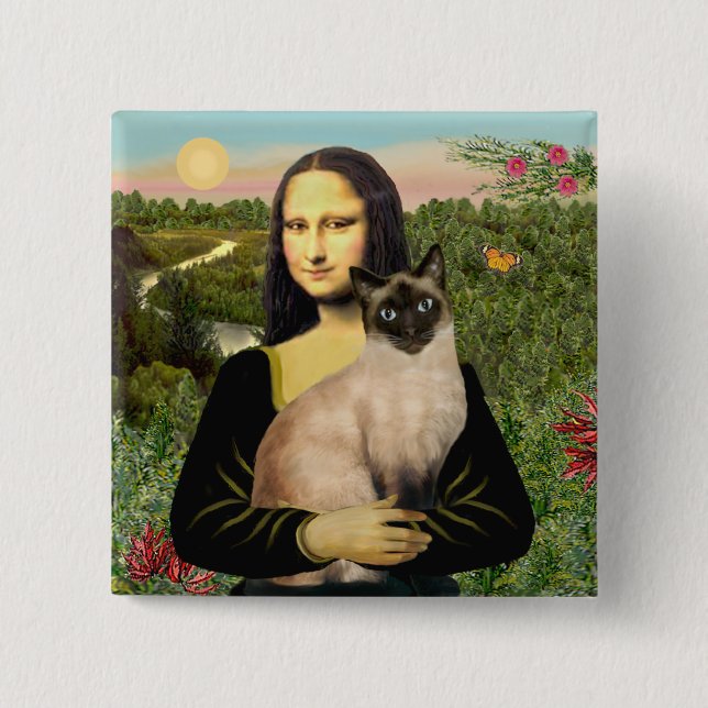 Mona Lisa - Seal Point Siamese cat 15 Cm Square Badge (Front)