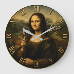 Mona Lisa Singer Funny Vintage Microphone Large Clock