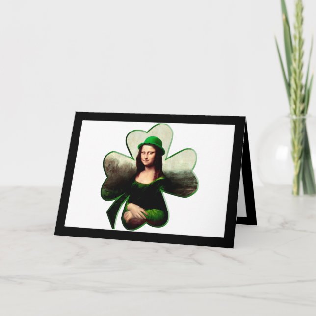 Mona Lisa St. Patrick's Day Clover Card (Front)