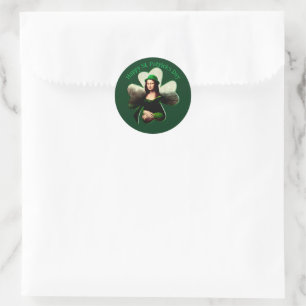 Mona Lisa St. Patrick's Day Clover Classic Round Sticker