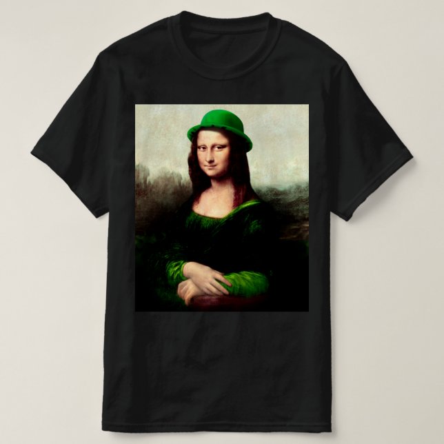Mona Lisa St. Patrick's Day Clover T-Shirt (Design Front)