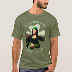 Mona Lisa St. Patrick's Day Clover T-Shirt