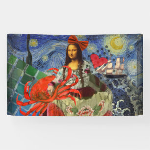 Mona Lisa Starry Night Collage: Whimsical Surreal  Banner