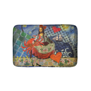 Mona Lisa Starry Night Collage: Whimsical Surreal Bath Mat
