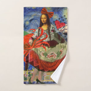 Mona Lisa Starry Night Collage: Whimsical Surreal Bath Towel Set