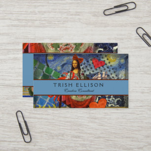 Mona Lisa Starry Night Collage: Whimsical Surreal Business Card