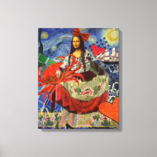 Mona Lisa Starry Night Collage: Whimsical Surreal  Canvas Print