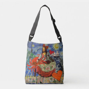 Mona Lisa Starry Night Collage: Whimsical Surreal Crossbody Bag