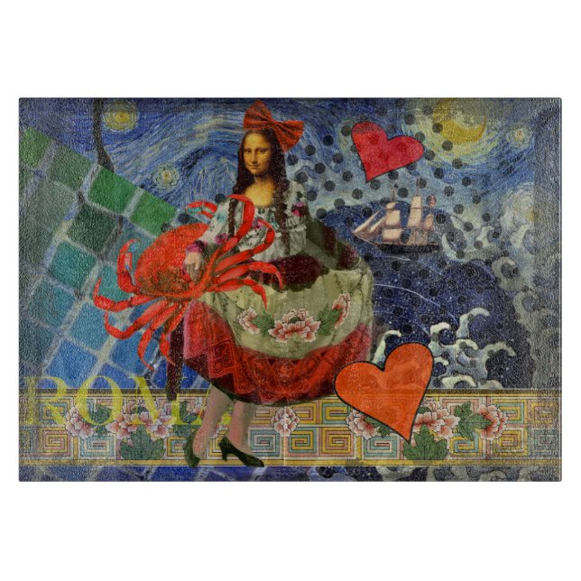 Mona Lisa Starry Night Collage: Whimsical Surreal  Cutting Board (Front)