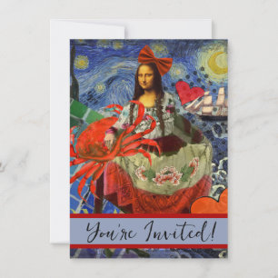 Mona Lisa Starry Night Collage: Whimsical Surreal Invitation