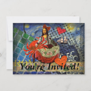 Mona Lisa Starry Night Collage: Whimsical Surreal Invitation