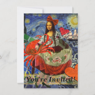 Mona Lisa Starry Night Collage: Whimsical Surreal Invitation