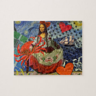 Mona Lisa Starry Night Collage: Whimsical Surreal Jigsaw Puzzle