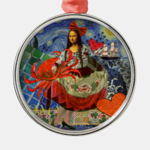 Mona Lisa Starry Night Collage: Whimsical Surreal Metal Tree Decoration