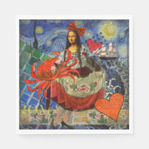 Mona Lisa Starry Night Collage: Whimsical Surreal Napkin