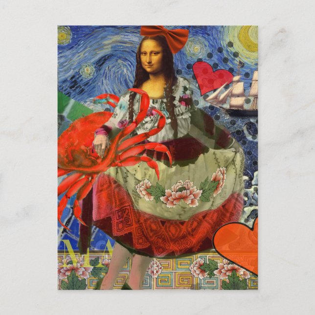 Mona Lisa Starry Night Collage: Whimsical Surreal  Postcard (Front)