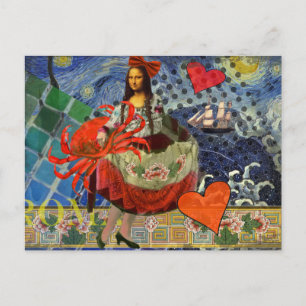 Mona Lisa Starry Night Collage: Whimsical Surreal  Postcard