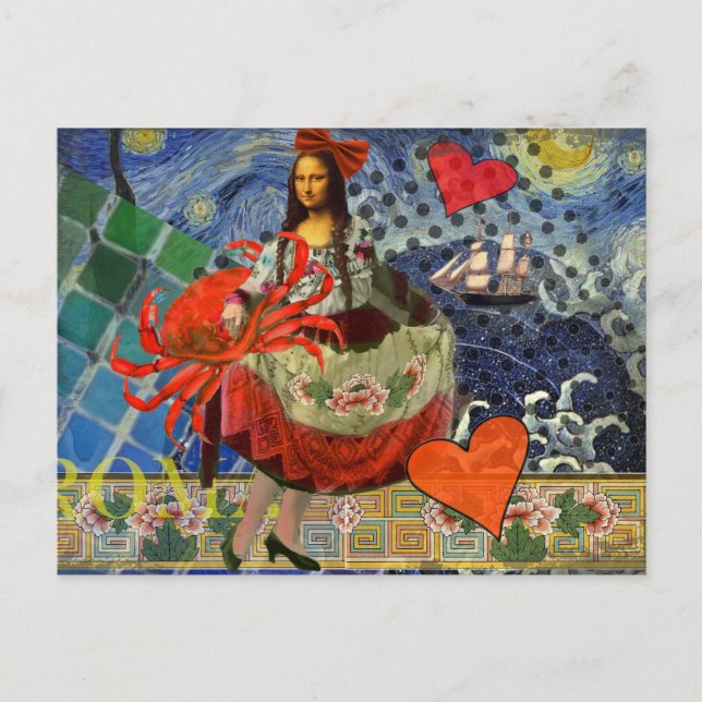 Mona Lisa Starry Night Collage: Whimsical Surreal  Postcard (Front)