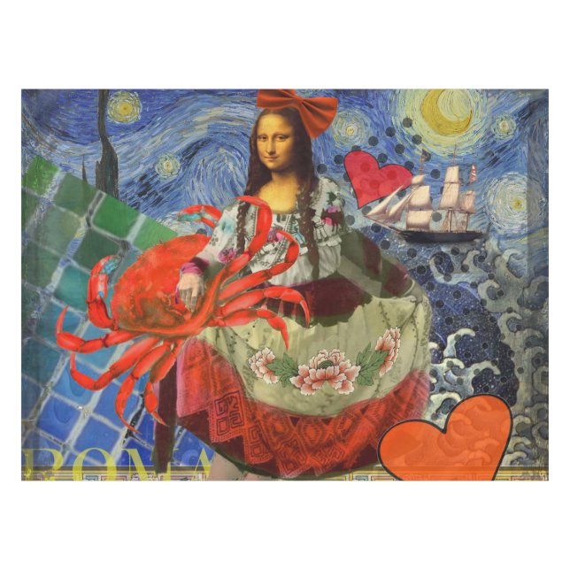 Mona Lisa Starry Night Collage: Whimsical Surreal  Tablecloth (Front (Horizontal))