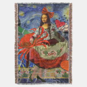 Mona Lisa Starry Night Collage: Whimsical Surreal Throw Blanket