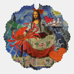 Mona Lisa Starry Night Collage: Whimsical Surreal Tree Decoration Card
