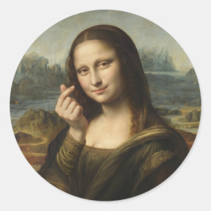 Mona Lisa striking a "Kyun Pose" Classic Round Sticker