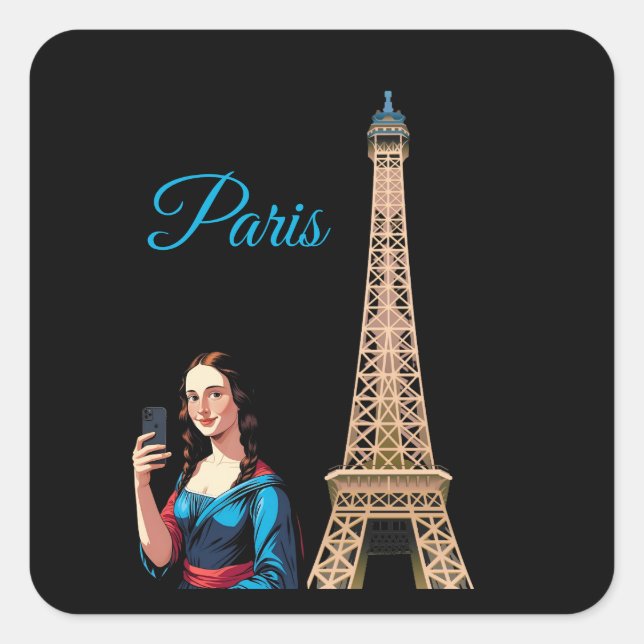 MONA LISA TAKING SELFIE SURREAL PARIS  SQUARE STICKER (Front)