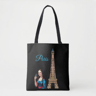 MONA LISA TAKING SELFIE SURREAL PARIS TOTE BAG