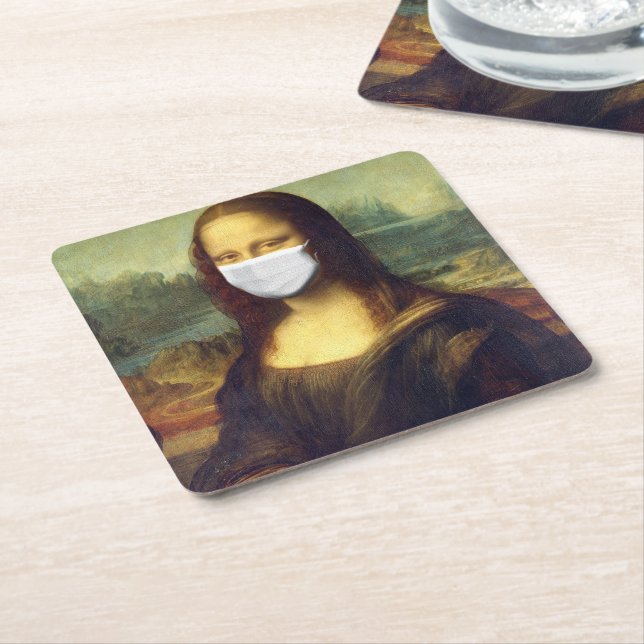 Mona Lisa Via Corona Virus Square Paper Coaster (Angled)