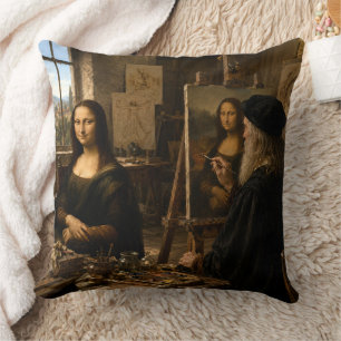 Mona Lisa Visits Leonardo Da Vinci's Studio No 2 Cushion