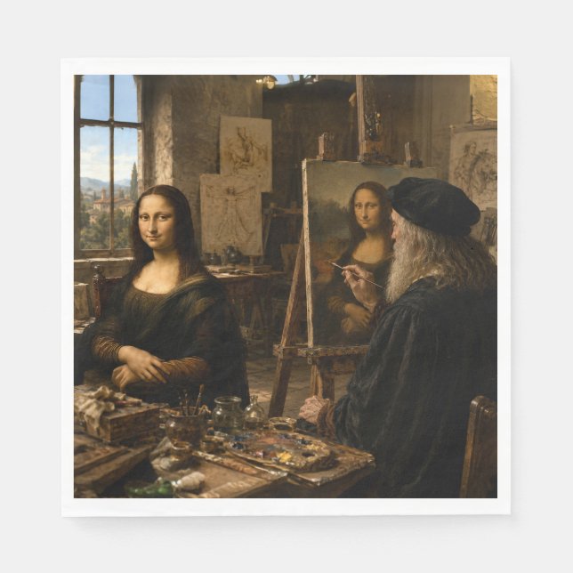 Mona Lisa Visits Leonardo Da Vinci's Studio No 2 Napkin (Front)