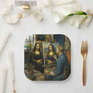 Mona Lisa Visits Vincent van Gogh's Studio Paper Plate