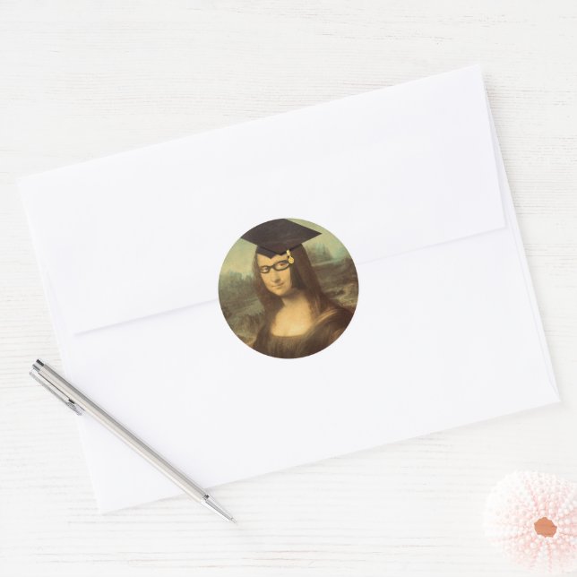 Mona Lisa w Glasses Graduation Classic Round Sticker (Envelope)