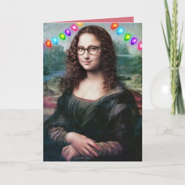 MONA LISA WAVY HAIR FUNNY CHRISTMAS CARDS (Front)