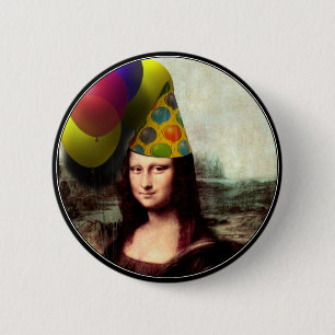 Mona Lisa Wearing Party Hat 6 Cm Round Badge