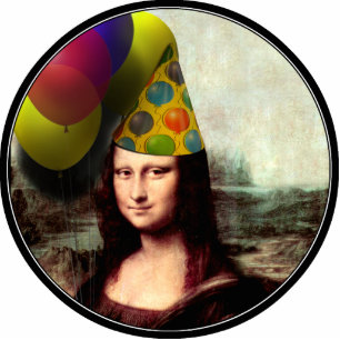 Mona Lisa Wearing Party Hat Standing Photo Sculpture