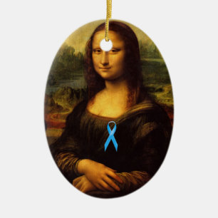 Mona Lisa With Blue Ribbon Ceramic Tree Decoration