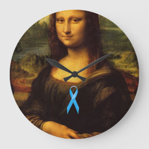 Mona Lisa With Blue Ribbon Large Clock