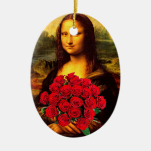 Mona Lisa With Bouquet Of Red Roses Ceramic Tree Decoration
