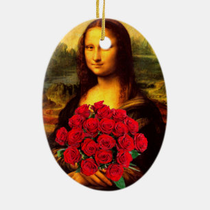 Mona Lisa With Bouquet Of Red Roses Ceramic Tree Decoration