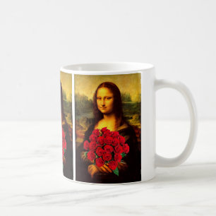 Mona Lisa With Bouquet Of Red Roses Coffee Mug