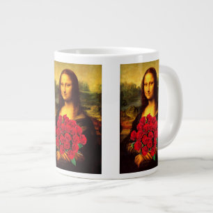 Mona Lisa With Bouquet Of Red Roses Large Coffee Mug