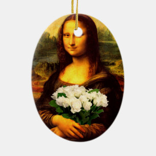 Mona Lisa With Bouquet Of White Roses Ceramic Tree Decoration