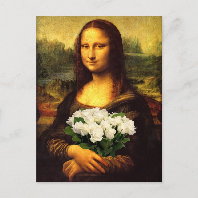 Mona Lisa With Bouquet Of White Roses Postcard (Front)