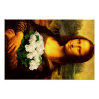 Mona Lisa With Bouquet Of White Roses