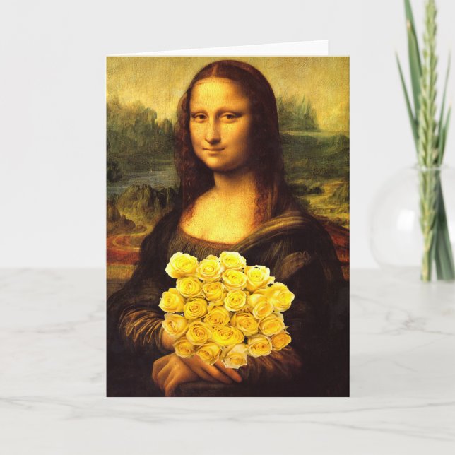 Mona Lisa With Bouquet Of Yellow Roses Card (Front)